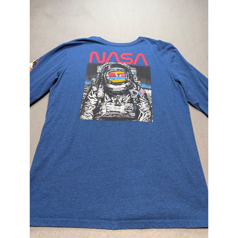Fifth Sun NASA Long Sleeve Graphic Tee Mens Large Blue Astronaut Mission Patches